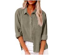 Women Linen Blouse Long Sleeve Tops Button Down Shirts Lapel Neck Elegant Tops Solid Color Loose Collared Shirt Business Casual Office Work Blouses Ladies Cotton Linen Tops S-5XL