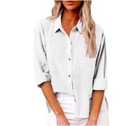 Women Linen Blouse UK Sale Clearance Long Sleeve Tops Button Down Shirts Lapel Neck Elegant Tops Solid Color Loose Collared Shirt Business Casual Office Work Blouses Ladies Cotton Linen Tops S-5XL