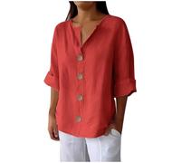 Women Linen Shirt Casual Beach Blouse Sale Clearance Button Down Long Sleeve Shirts Ladies Elegant Office Work Blouses Plus Size Solid Color T-Shirt Loose Fit Tunic Tops Turn-Down Collar Blouse, S-4XL