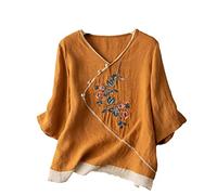 Women Linen Shirt Vintage Chinese Traditional Clothes for Style Women's Tang Suit Female Clothing for Embroidery