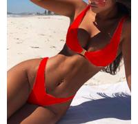 Women Lingerie Bikini Set featuring Bandeau Top and Thong Bottoms (L Red)