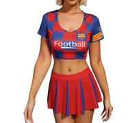 Women Lingerie Cheerleader Costume Sexy Outfit Naughty Crop Top and Pleated Skirt Set Role Play 2 Piece Dress Football Cheer Referee Babydoll Cosplay Uniform for Theme Party Halloween Club (Red)