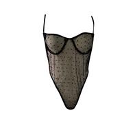 Women Lingerie Lace Bodysuit Deep V Neck Body Suits Teddy Babydoll Polka Dot Jumpsuits One Piece Sexy Lingerie See Through Mesh Tops