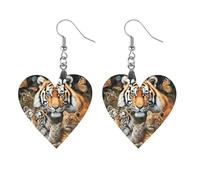 Women Lion Tiger Leopard And Butterfly Wooden Earrings Lightweight Dangle Earrings Geometric Drop Earring Vintage Heart-Shaped Retro Daily Wear Jewelry Gift for Wedding Party Graduation