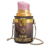 Women Lipstick Shaped Crossbody Shoulder Bag PU Evening Purses Clutch Novelty Unique Chain Lady's Style Lipstick Handbag, Brown