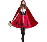 Women Little Red Riding Hood Costume Adult Halloween Carnival Cosplay Party Dress Ladies Princess Fancy Dress with Hooded Cape Cloak Christmas Role Play Performance Outfit (L)