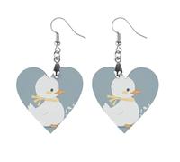 Women Little White Duck Wooden Earrings Lightweight Dangle Earrings Geometric Drop Earring Vintage Heart-Shaped Retro Daily Wear Jewelry Gift for Wedding Party Graduation