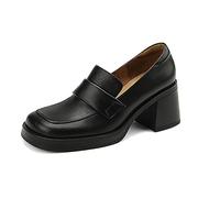 Women Loafers, Comfort Slip-on Loafers for Women Mid Heel Loafers Square Toe Slip On Office Uniform Shoes Origin China