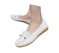 Women Loafers & Moccasins Flat Black Shoes Women Casual Shoes Work Round Head Anti Slip Casual Outdoor Street Walking Flat Bottom Shallow Bow Driving Womens Low Heel (White,4.5)