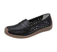 Women Loafers & Moccasins Office Shoes Women Shoe Insoles for Flat Feet For Comfy Summer Breathable Hollow Leather Shoes Fashion Non Slip Driving Working Workers Doctors Ballet Flat Size 9 (Black,3.5)