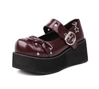 Women Lolita Cosplay Uniform Shoes,Platform Mary Jane Pumps,Comfortable Loafer Shoes,Cute Sweet Round Toe High Heel,Red,43