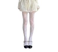Women Lolita Hollow Out Floral Lace Pantyhose, White Vintage Flower Rose Pattern Fishnet Tights, Ladies Fashion Sexy See-through Mesh Net Tights Thigh Carved Patterned Stockings (Rose)