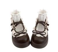 Women Lolita Shoes Heel Mary Jane Lace Pumps with Bow Kawaii Cute Cosplay Wedge Boots Cross Strap Block Heel Sweet Style