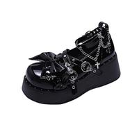 Women Lolita Shoes Heel Mary Jane Lace Pumps with Bow Kawaii Cute Cosplay Wedge Boots Cross Strap Block Heel Sweet Style