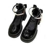 Women Lolita Shoes Heel Mary Jane Lace Pumps with Bow Kawaii Cute Cosplay Wedge Boots Cross Strap Block Heel Sweet Style