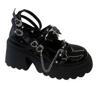 Women Lolita Shoes Heel Mary Jane Lace Pumps with Bow Kawaii Cute Cosplay Wedge Boots Cross Strap Block Heel Sweet Style