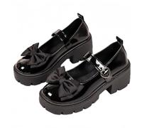 Women Lolita Shoes Heel Mary Jane Lace Pumps with Bow Kawaii Cute Cosplay Wedge Boots Cross Strap Block Heel Sweet Style