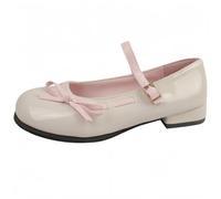Women Lolita Shoes Heel Mary Jane Lace Pumps with Bow Kawaii Cute Cosplay Wedge Boots Cross Strap Block Heel Sweet Style