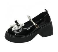 Women Lolita Shoes Heel Mary Jane Lace Pumps with Bow Kawaii Cute Cosplay Wedge Boots Cross Strap Block Heel Sweet Style