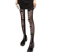 Women Lolita Tights with Bows Cute Mesh Hallow Harajuku Stockings Vintage Sheer Mesh Thigh High Pantyhose (Cut Small Bow Black, ONE SIZE)