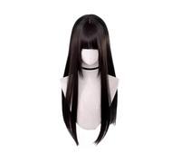 Women Lolita Wig Long Straight Wig with Bangs Sweet Japanese Fiber Wigs 31in (Brown Black)