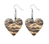 Women Lonely Desert Wooden Earrings Lightweight Dangle Earrings Geometric Drop Earring Vintage Heart-Shaped Retro Daily Wear Jewelry Gift for Wedding Party Graduation