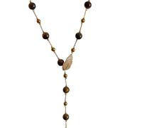 Women Long Boho Rhinestone Zircon Feather Necklace with Tiger Eye Stone Bead Pendant Fashion Long Chain Crystal Jewelry Gifts for Mom Wife Girlfriend
