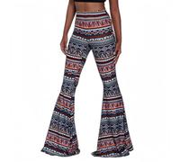 Women Long Flared Trousers Vintage Printed Midi Waisted Wide Leg Yoga Pants | Stretchy Casual Wide Leg Boho Flare Bottoms, Retro Psychedelic Style Fancy Hippie Sweatpants for 60s Parties Carnival