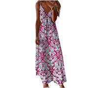 Women Long Floral Dresses UK Clearance Flowy Sundress Spaghetti Strap Dress Beach Swing Backless Strappy Dress Boho Deep V Neck A-Line Dress Ladies Bohemian Skirts Clothing Holiday Slips Sun Dress