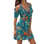 Women Long Floral Flowy Swing Dresses Spaghetti Strap Beach Swing Sundress Backless Strappy Dress Dresses for Older Women Plus Size Sun Dresses Navy Blue School Skirt (Green, XL)