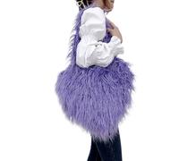 Women Long Furs Straps Furry Handbag Messenger Bags Cute Heart Shape Plush Crossbody Bag Faux Furs Portable Shoulder Bag Cute Plush Crossbody Fluffier Tote Shoulder Heart Shape Handbags For Women