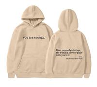 Women Long Hoodie You are Enough Graphic Hoodies Dear Person Behind Me Sweatshirt Women UK Fleece Pullover Casual Comfy Hooded Tops Warm Sweatshirts Smart Gym Jumpers Holiday Camping Activewear Khaki