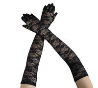 Women Long Lace Gloves Stretch Sexy Retro Mesh Thin Elegant Wedding Party Evening Formal Gloves for Ladies (Black, One Size)