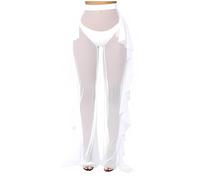 Women Long Pants, See Through Sheer Mesh Loose Bottoms, Elastic High Waist Wide Leg Ruffle Pants, Cover up Sheer Beach Trousers, Sexy Transparent Flared Trousers for Party Rave Performance Costume