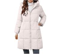 Women Long Puffer Jacket With Hood Winter Warm Water Repellent Wind-Resistant Ladies Quilted Padded Coat Lightweight Down Jackets Plus Size Parka Outwear Trench Coat With Pocket