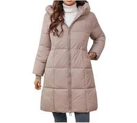 Women Long Puffer Jacket With Hood Winter Warm Water Repellent Wind-Resistant Ladies Quilted Padded Coat Lightweight Down Jackets Plus Size Parka Outwear Trench Coat With Pocket