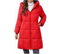 Women Long Puffer Jacket With Hood Winter Warm Water Repellent Wind-Resistant Ladies Quilted Padded Coat Lightweight Down Jackets Plus Size Parka Outwear Trench Coat With Pocket