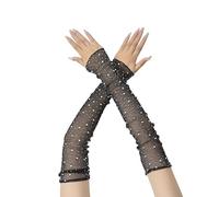 Women Long Rhinestone Gloves, Mesh Sparkly Glitter Fingerless Opera Glove, Bling Elbow Length Evening Party Gloves for Halloween Wedding Prom, Sheer Crystal Sleeves Long Arm Sleeves Driving Accessory