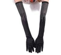 Women Long Satin Gloves Shiny Black 1920s Opera Gloves Sexy Evening Party Gloves Elbow Arm Warmer Halloween Gloves