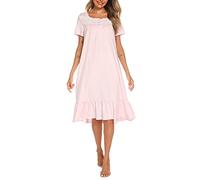 Women Long Sleeve Button Embroideries Victorian Nightgowns Ruffle Cute White Sleep Dress Nightdress Pajamas Dress S-XXL, B-pink-s, XXL
