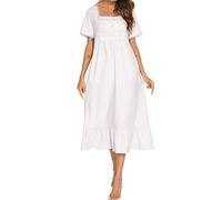 Women Long Sleeve Button Embroideries Victorian Nightgowns Ruffle Cute White Sleep Dress Nightdress Pajamas Dress S-XXL, A-white-s, XXL