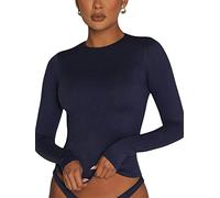 Women Long Sleeve Crop Top Solid Color Casual Basic Slim Fit Crew Neck T Shirt Going Out Tops Streetwear (A-Navy Blue, M)