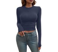 Women Long Sleeve Fitted Tops Layering Undershirts Women's Long Sleeve Shirts Crew Neck Slim Fit Going Out Tops Basic Tees Barely There for Breathable Easy Care Autumn Winter Outdoors (BU2, XS)