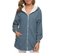 Women Long Sleeve Fluffy Plush Cardigan Hooded Open Front Coat with Pockets Womens Hooded Cable Knitwear Zip Up Cardigan Sweaters Warm Fleece Sherpa Lined Winter Jacket Fleece Hoodies Sweatshirts