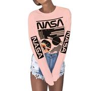Women Long Sleeve Graphic Shirts NASA Space Letter Print Crew Neck Tee Tops Tshirt, Orange, XL