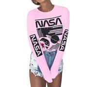 Women Long Sleeve Graphic Shirts NASA Space Letter Print Crew Neck Tee Tops Tshirt, Pink, XXL