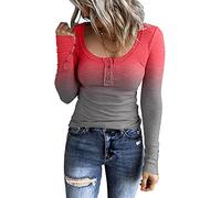 Women Long Sleeve Henley T Shirts UK Button Down Slim Fit Casual Tops V-Neck Ribbed Knit Tunic Shirts 2023