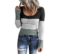 Women Long Sleeve Henley T Shirts UK Button Down Slim Fit Casual Tops V-Neck Ribbed Knit Tunic Shirts 2023