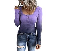 Women Long Sleeve Henley T Shirts UK Button Down Slim Fit Casual Tops V-Neck Ribbed Knit Tunic Shirts 2023