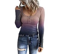Women Long Sleeve Henley T Shirts UK Button Down Slim Fit Casual Tops V-Neck Ribbed Knit Tunic Shirts 2023